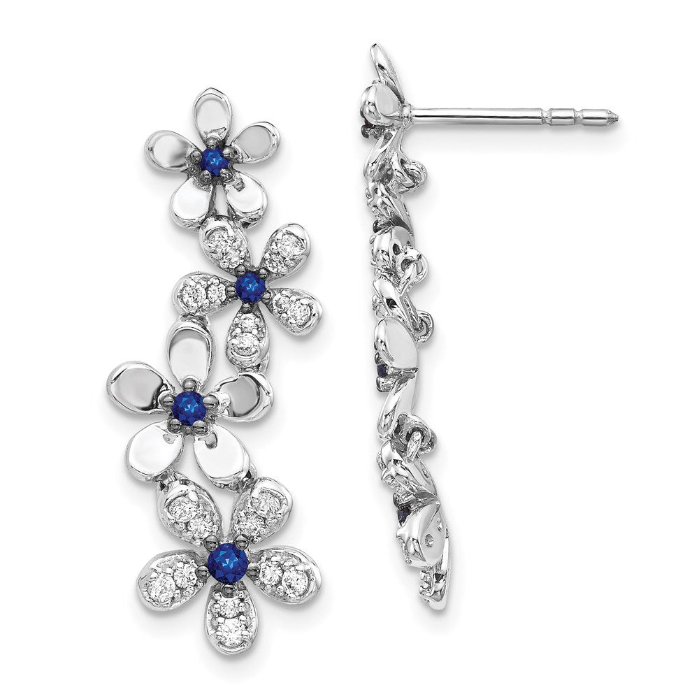 14k White Gold Real Diamond & Sapphire Earrings