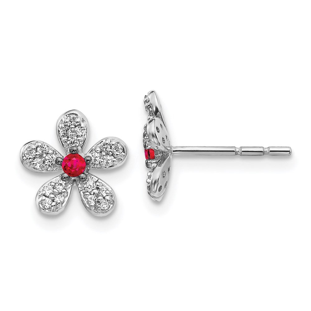 14k White Gold Real Diamond & Ruby Earrings