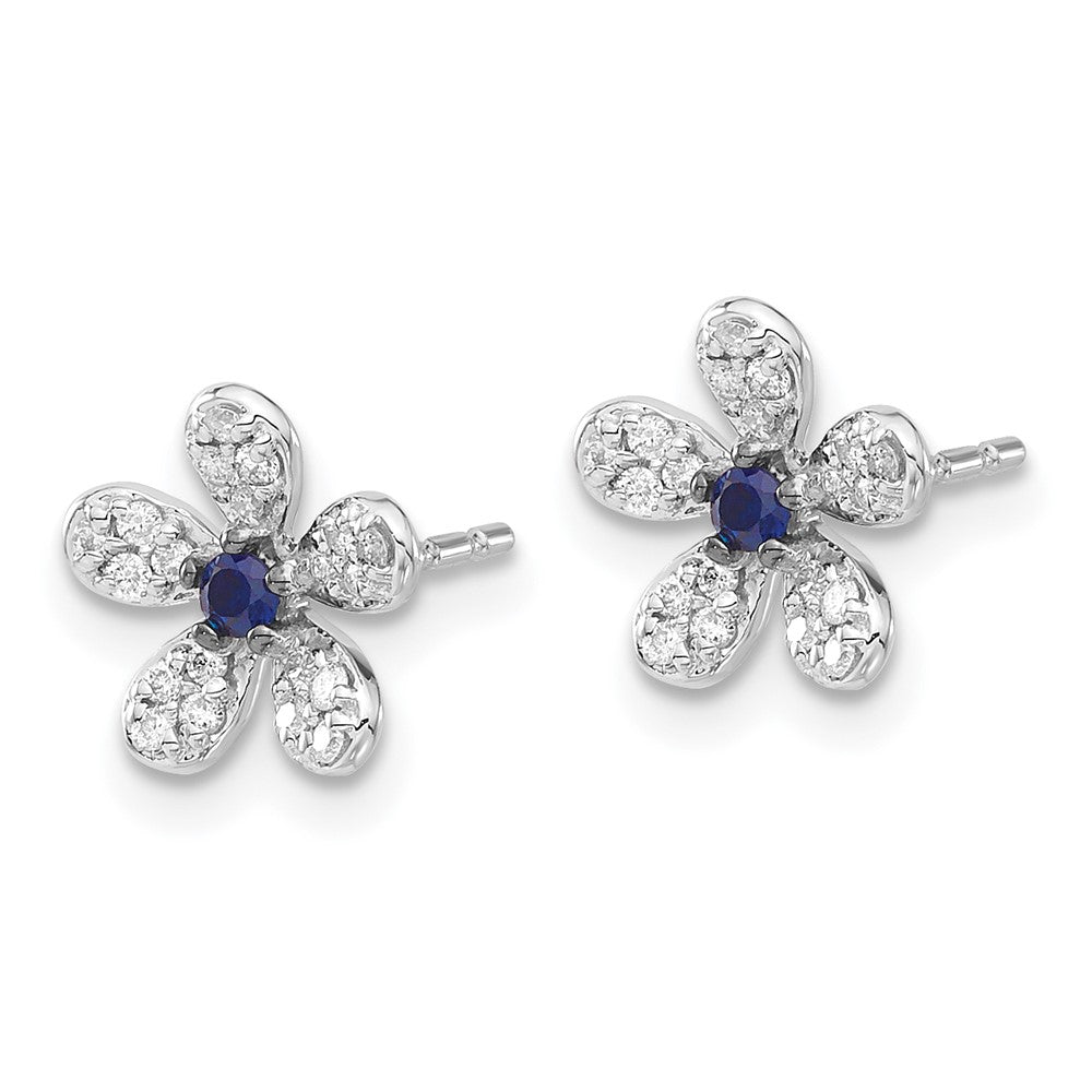 14k White Gold Real Diamond and Sapphire Earrings