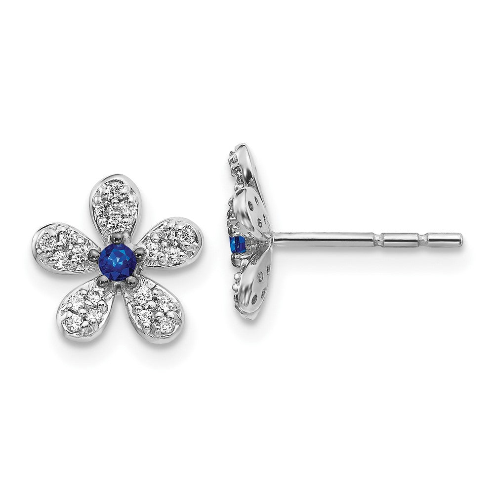 14k White Gold Real Diamond and Sapphire Earrings