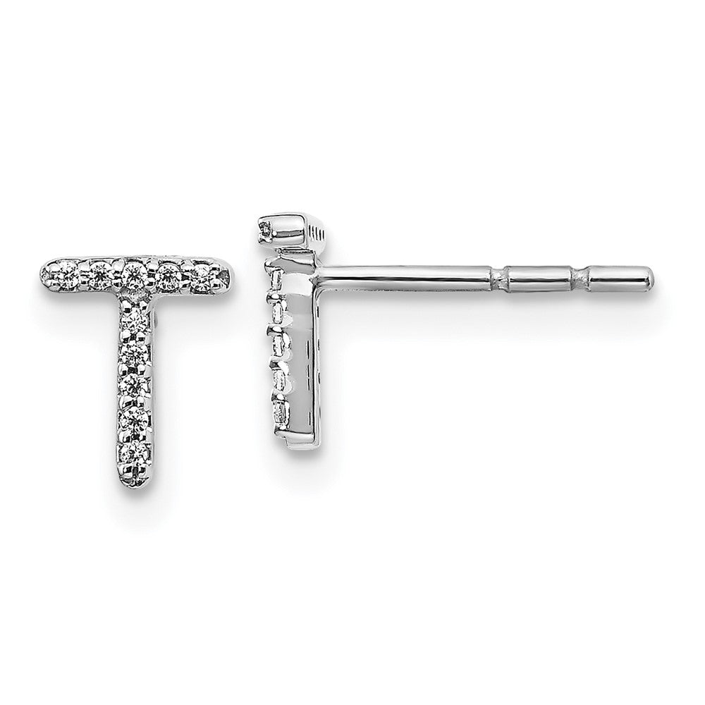 14k White Gold Real Diamond Initial T Earrings