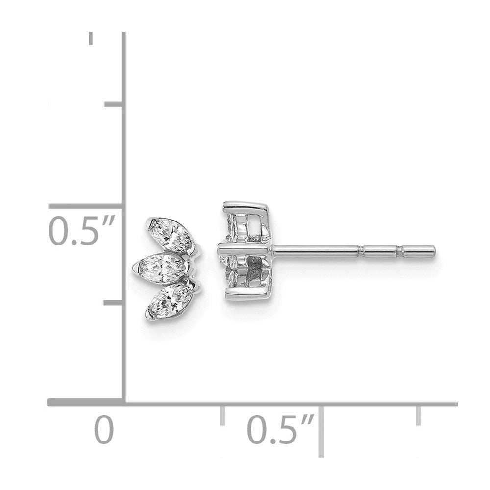 Solid 14k White Gold 3-stone Marquise Simulated CZ Earrings