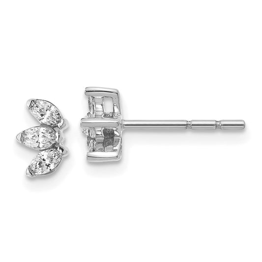 Solid 14k White Gold 3-stone Marquise Simulated CZ Earrings