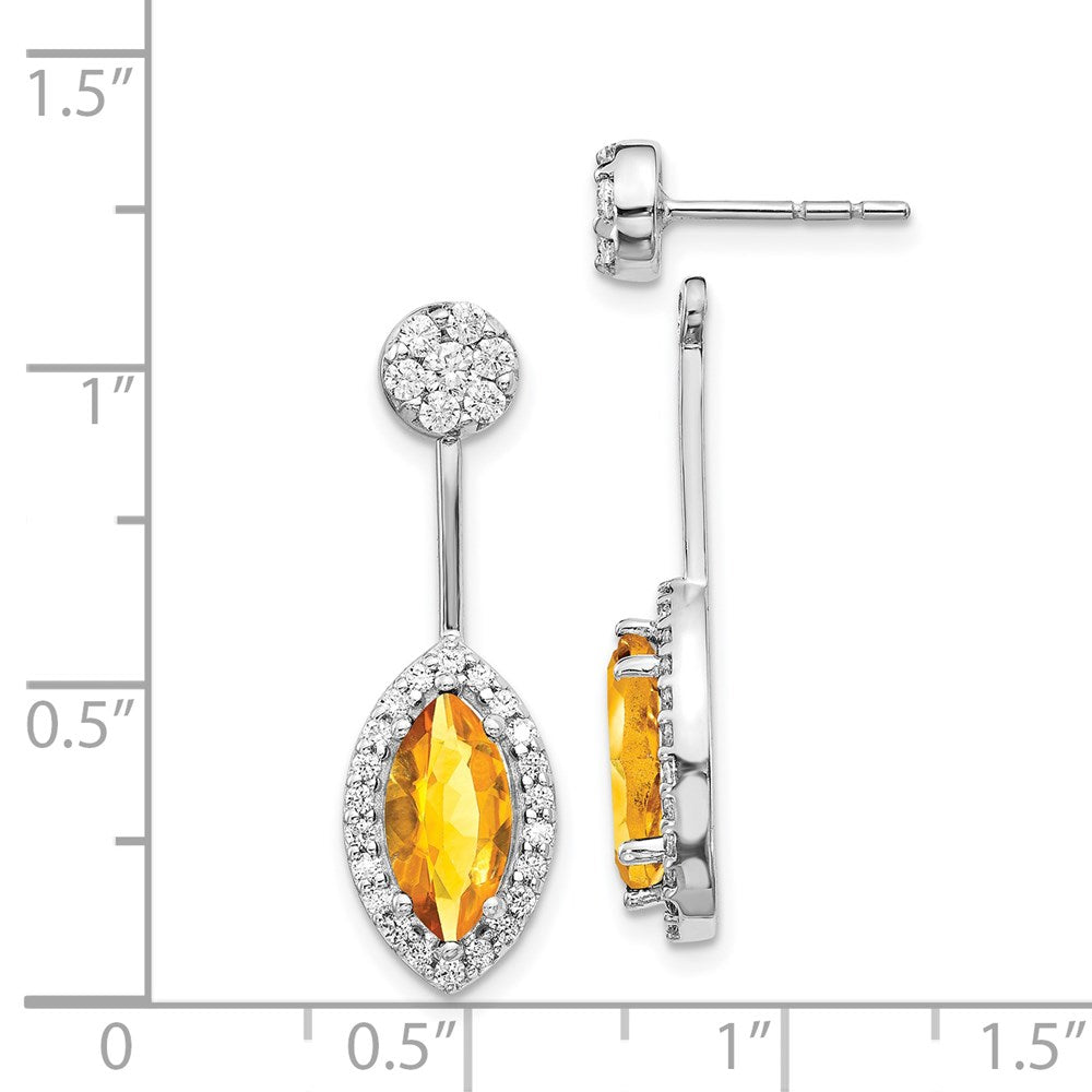 Solid 14k White Gold Simulated CZ Simulated/Marquise Citrine Front/BacK Earrings