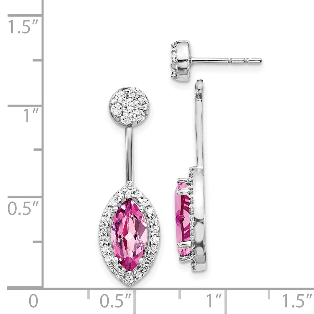 14k White Gold Real Diamond & Created Pink Sapphire Earrings