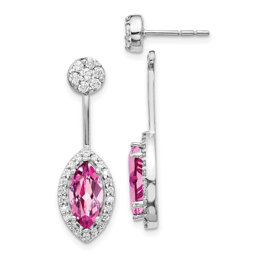 14k White Gold Real Diamond & Created Pink Sapphire Earrings