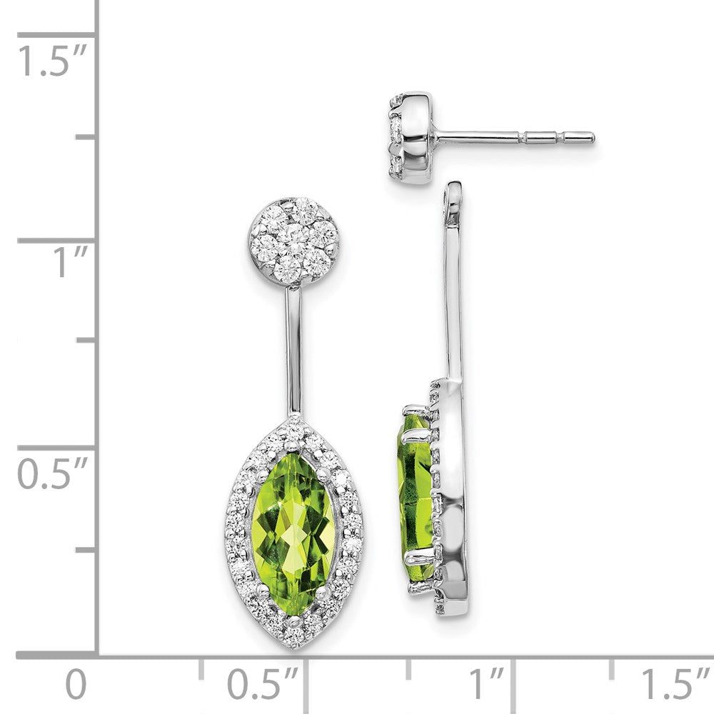 Solid 14k White Gold Simulated CZ Simulated/Marquise Peridot Front/BacK Earrings