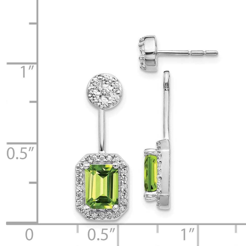 Solid 14k White Gold Simulated CZ Simulated/Simulated Peridot Front/BacK Earrings