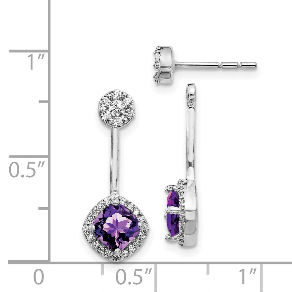 14k White Gold Real Diamond/Amethyst Front/Back Earrings