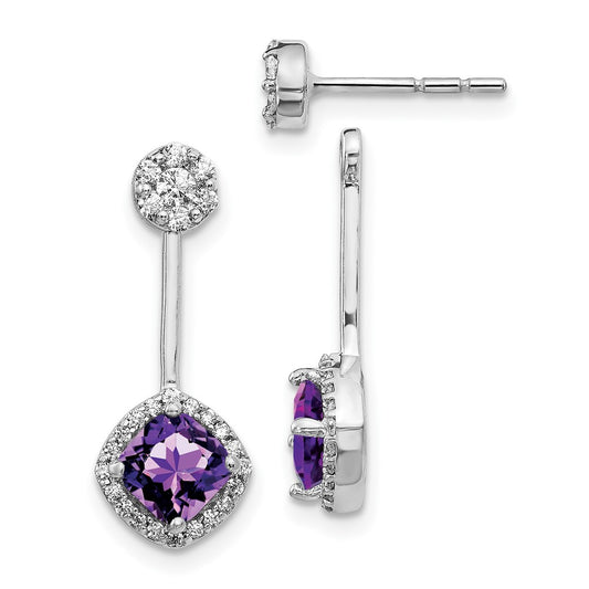 14k White Gold Real Diamond/Amethyst Front/Back Earrings