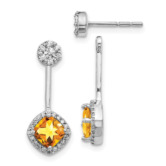 Solid 14k White Gold Simulated CZ Simulated/Simulated Citrine Front/BacK Earrings