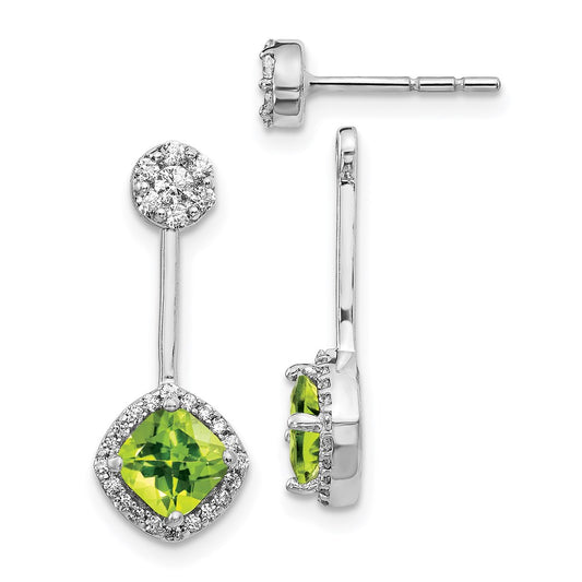 Solid 14k White Gold Simulated CZ & Peridot Earrings