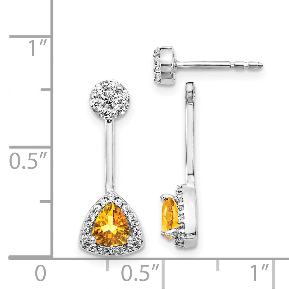 Solid 14k White Gold Simulated CZ Simulated/Trillion Citrine Front/BacK Earrings