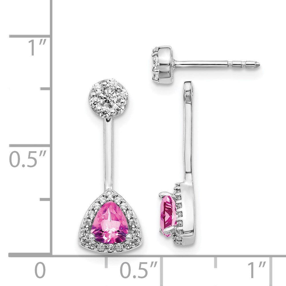 14k White Gold Real Diamond & Created Pink Sapphire Earrings