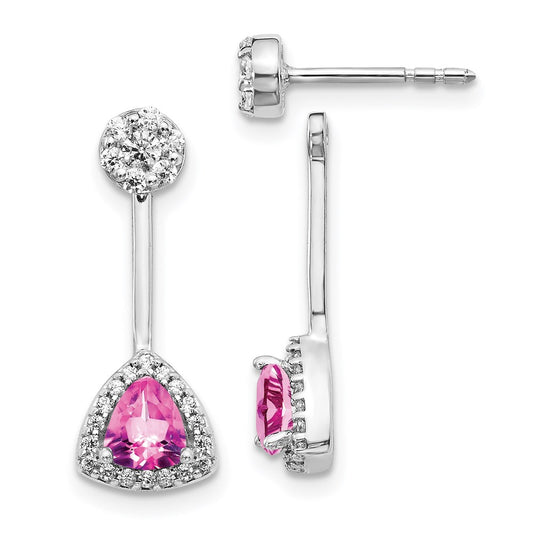 Solid 14k White Gold Simulated CZ & Created PinK Sapphire Earrings