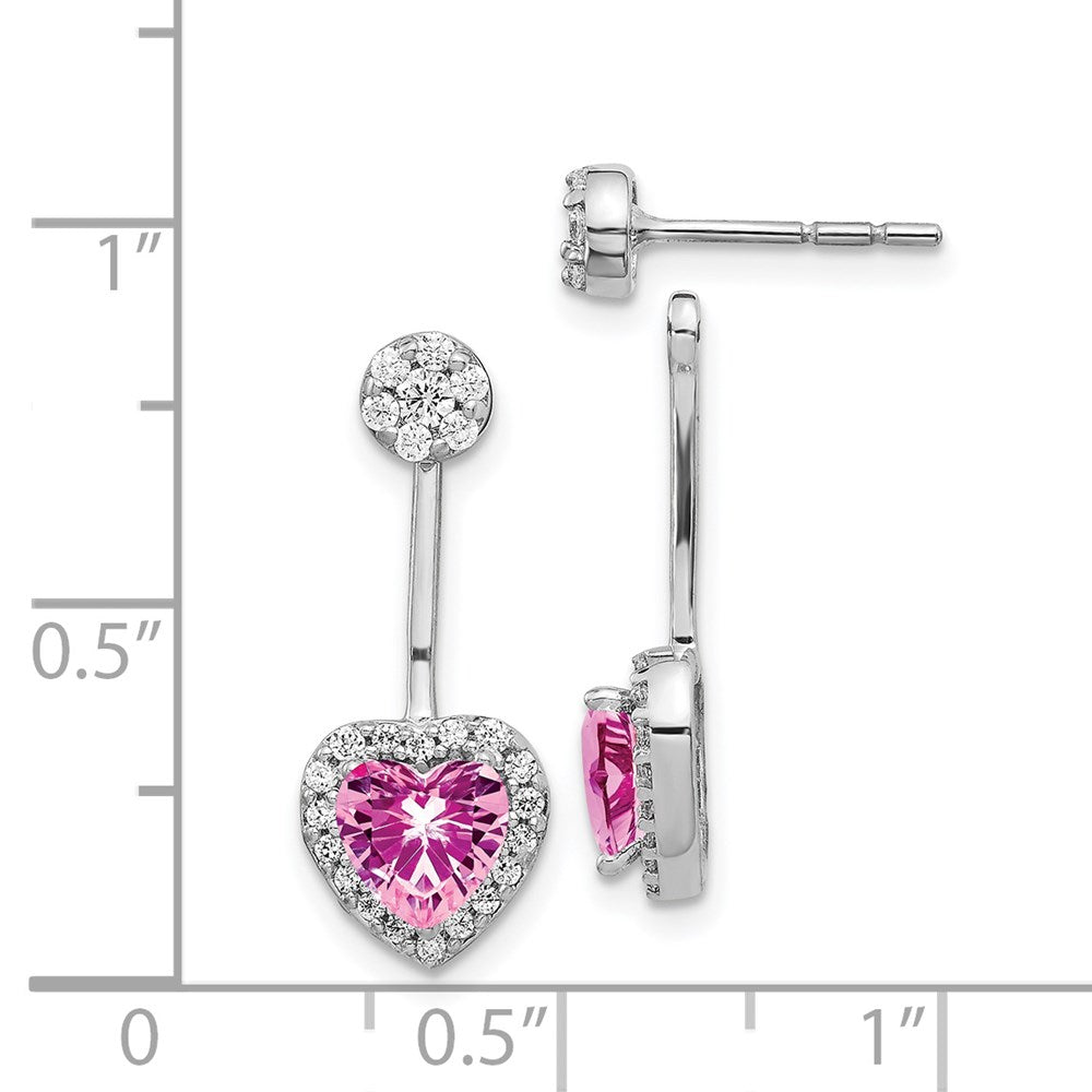 14k White Gold Real Diamond & Created Pink Sapphire Earrings