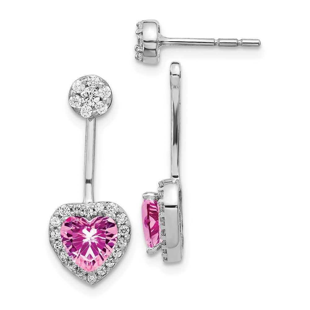 14k White Gold Real Diamond & Created Pink Sapphire Earrings