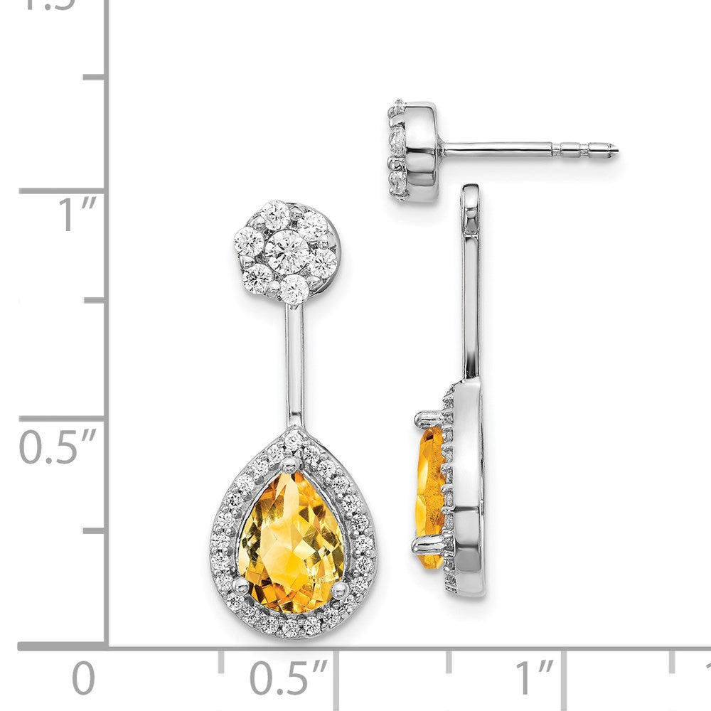 Solid 14k White Gold Simulated CZ Simulated/Pear Citrine Front/BacK Earrings