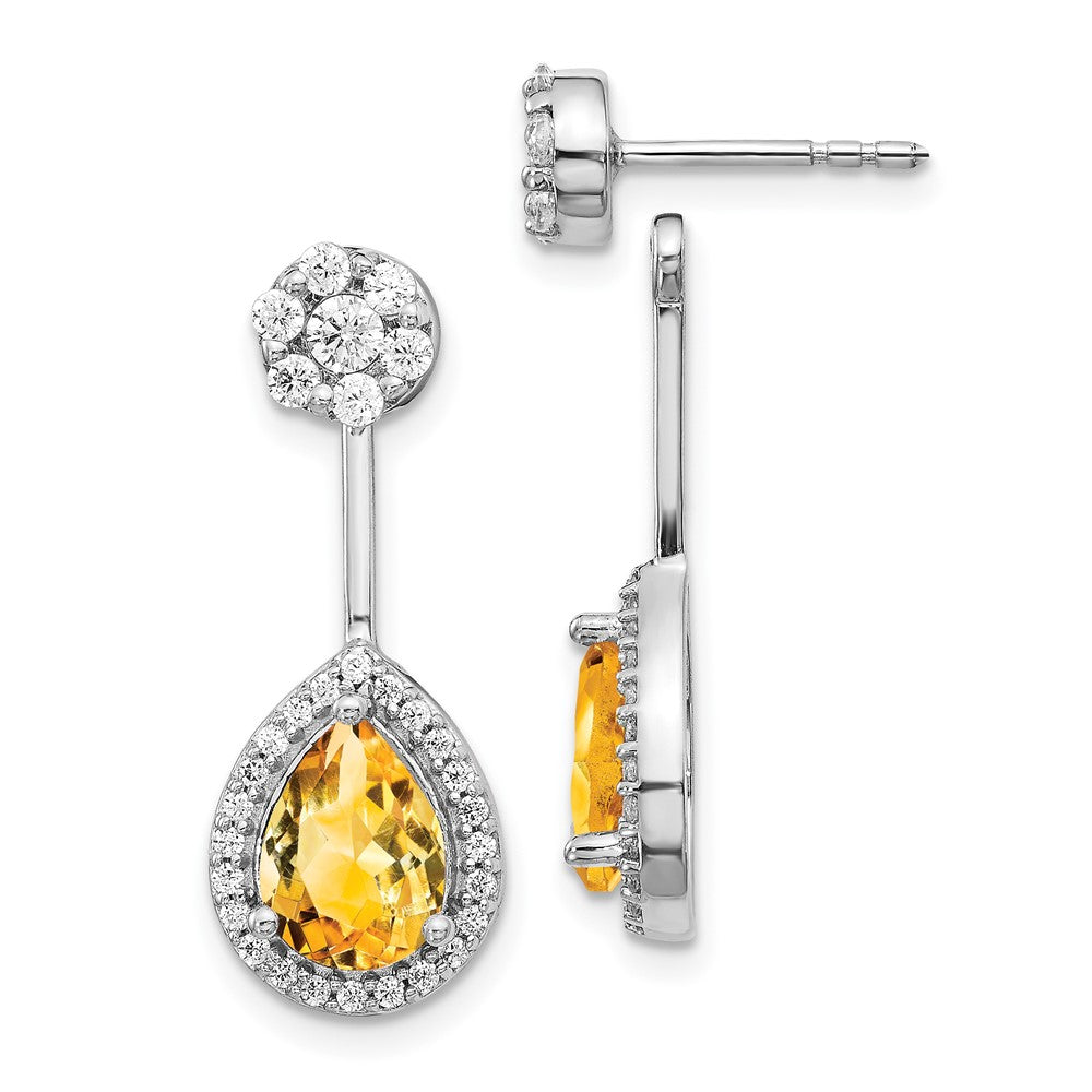 Solid 14k White Gold Simulated CZ Simulated/Pear Citrine Front/BacK Earrings