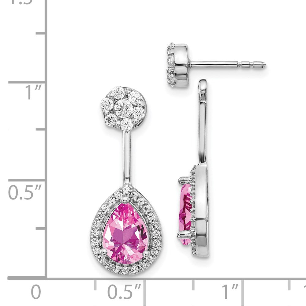 Solid 14k White Gold Simulated CZ & Created PinK Sapphire Earrings