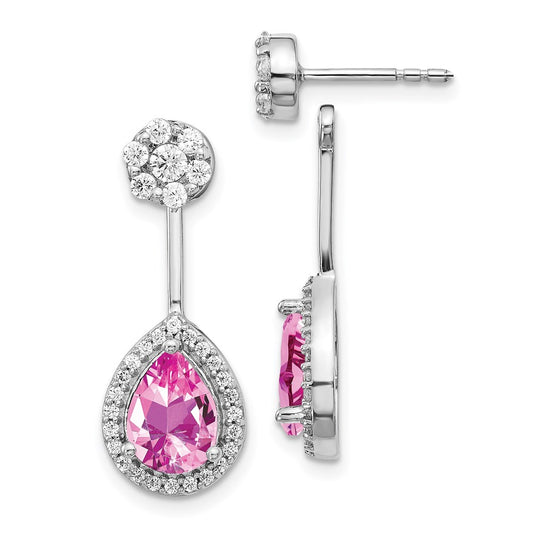 Solid 14k White Gold Simulated CZ & Created PinK Sapphire Earrings