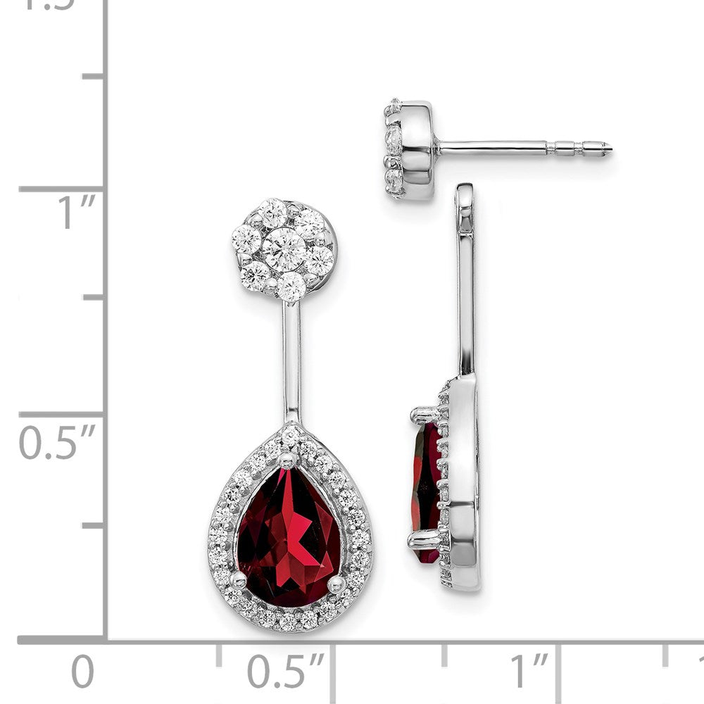 Solid 14k White Gold Simulated CZ Simulated/Pear Garnet Front/BacK Earrings