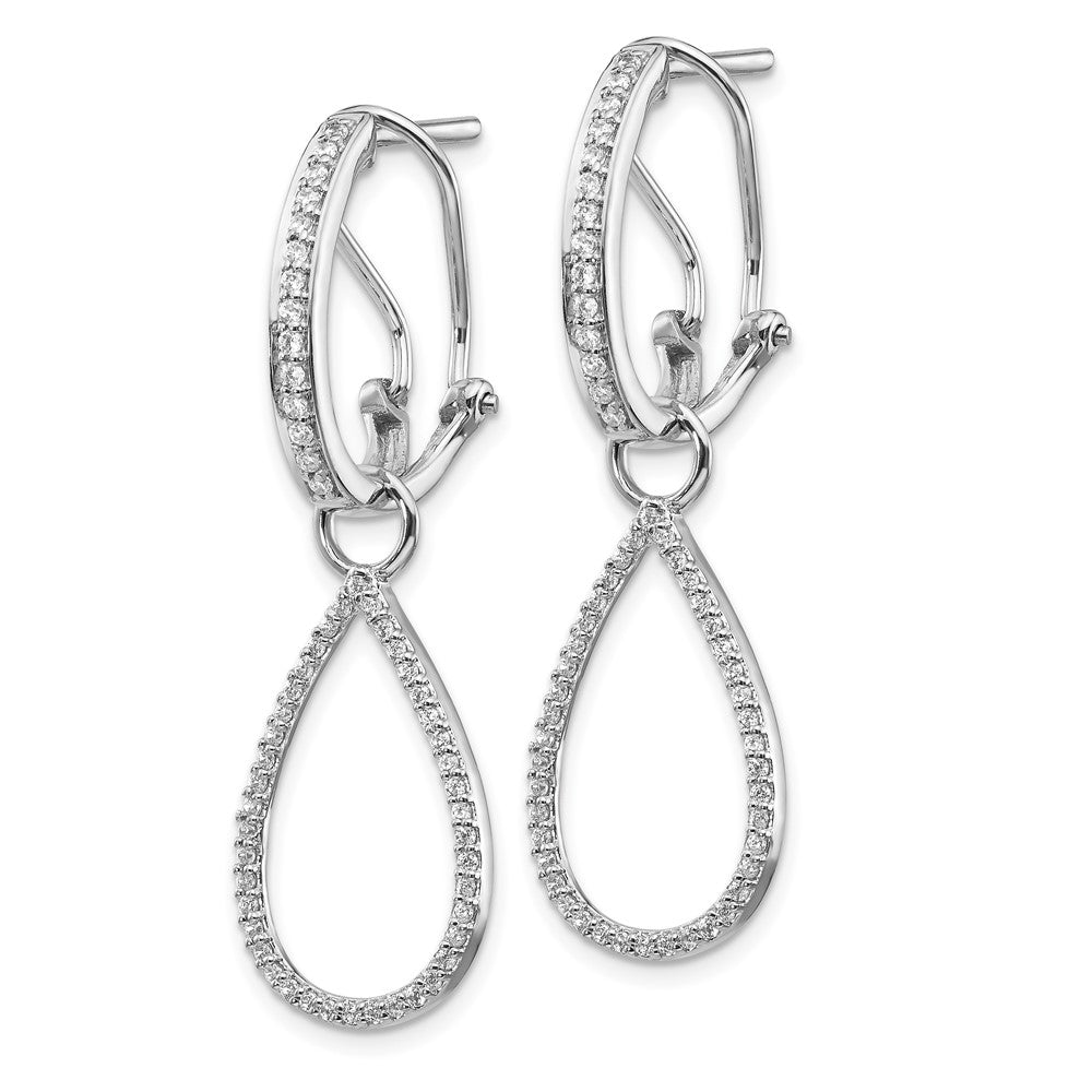 Solid 14k White Gold Simulated CZ Teardrop Dangle Omega BacK Earrings