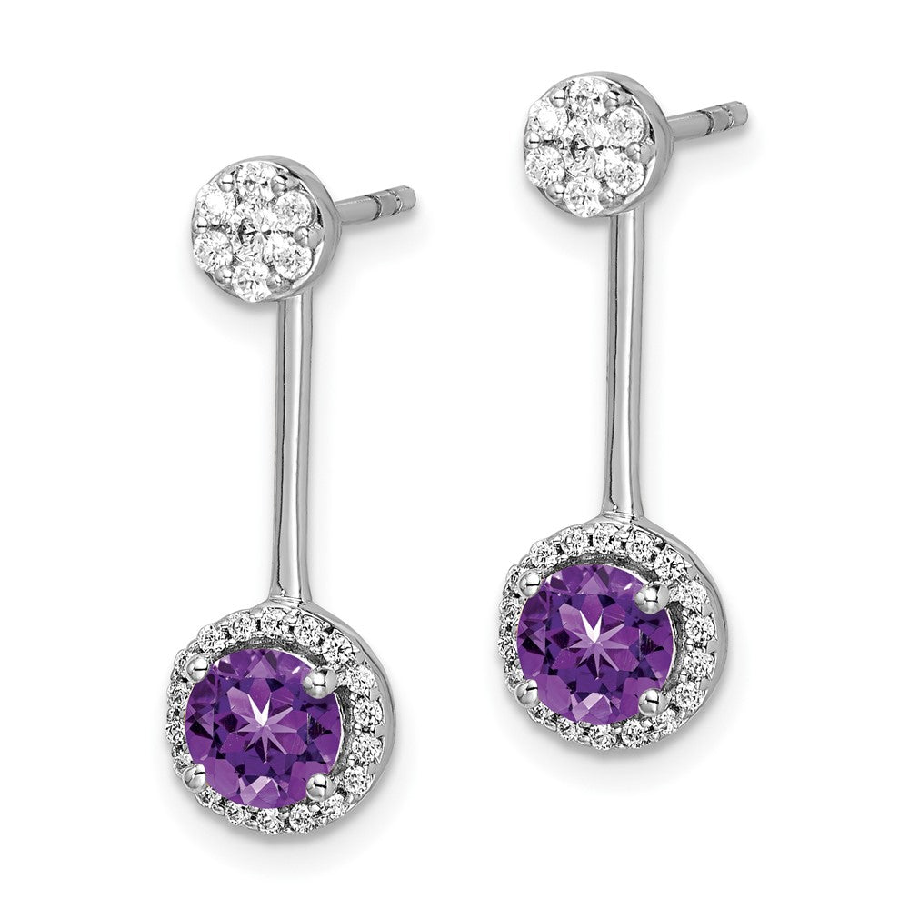 14k White Gold Real Diamond/Amethyst Front/Back Earrings