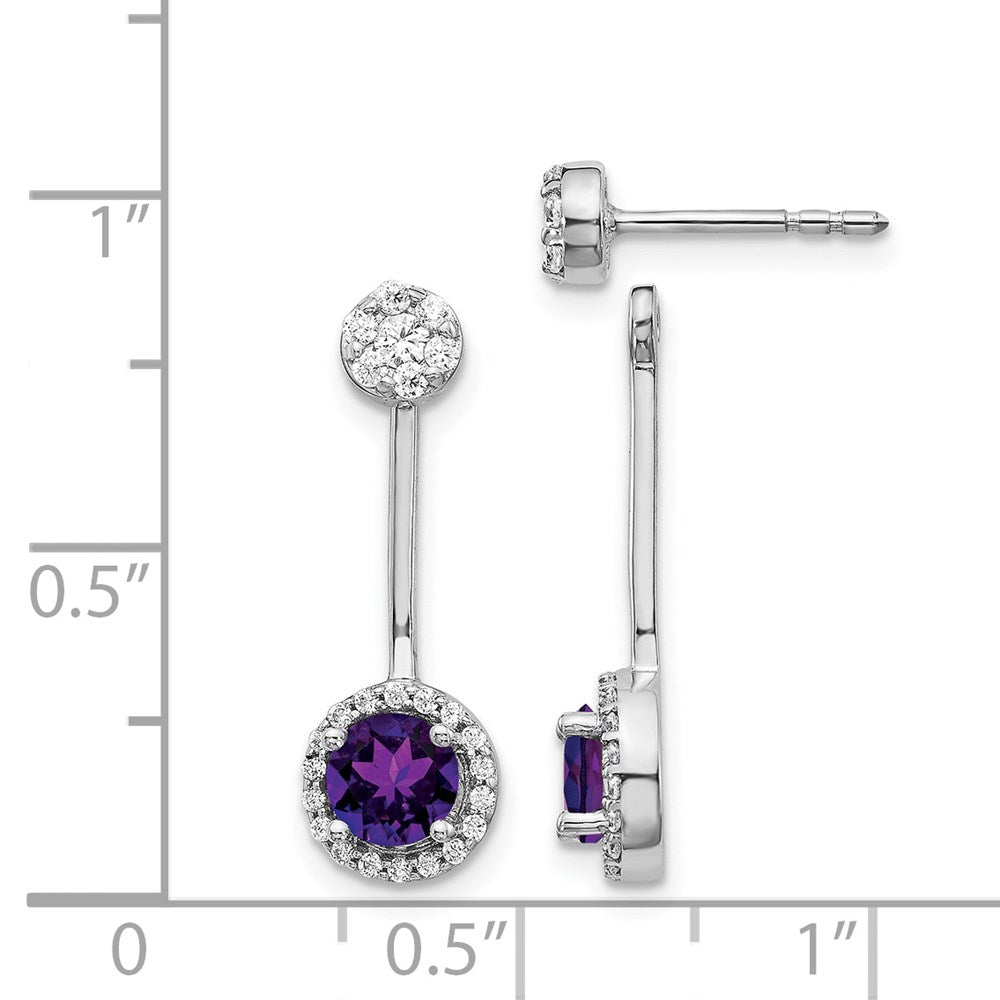 14k White Gold Real Diamond/Amethyst Front/Back Earrings