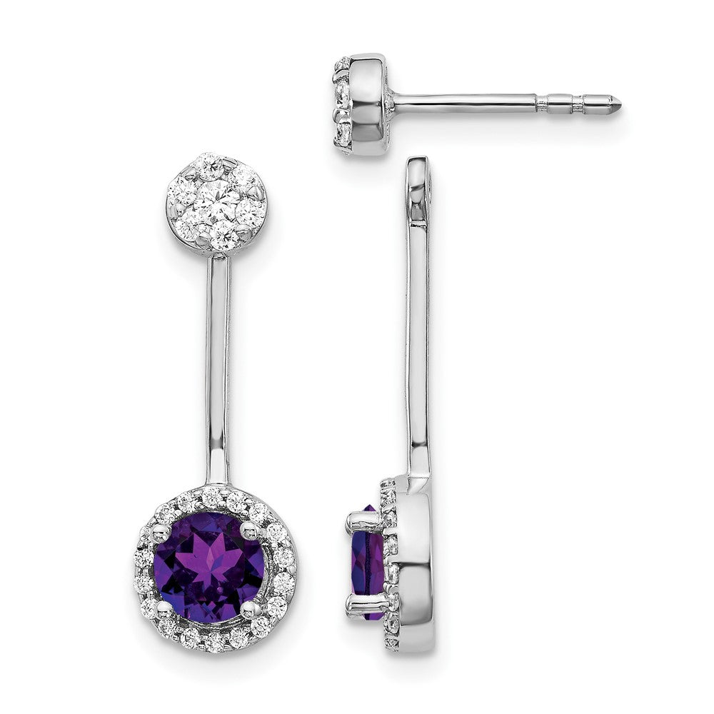 14k White Gold Real Diamond/Amethyst Front/Back Earrings