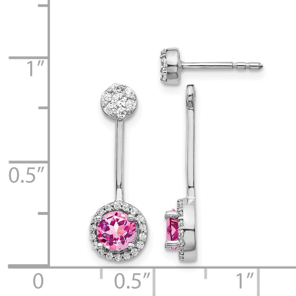 Solid 14k White Gold Simulated CZ & Created PinK Sapphire Earrings