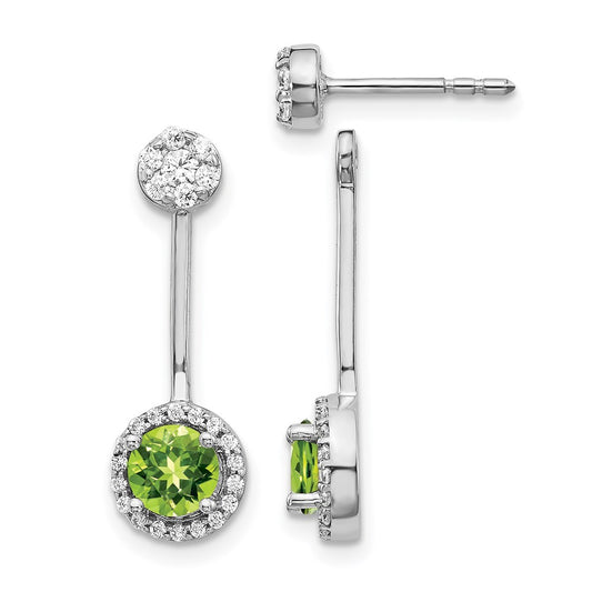 Solid 14k White Gold Simulated CZ & Peridot Earrings