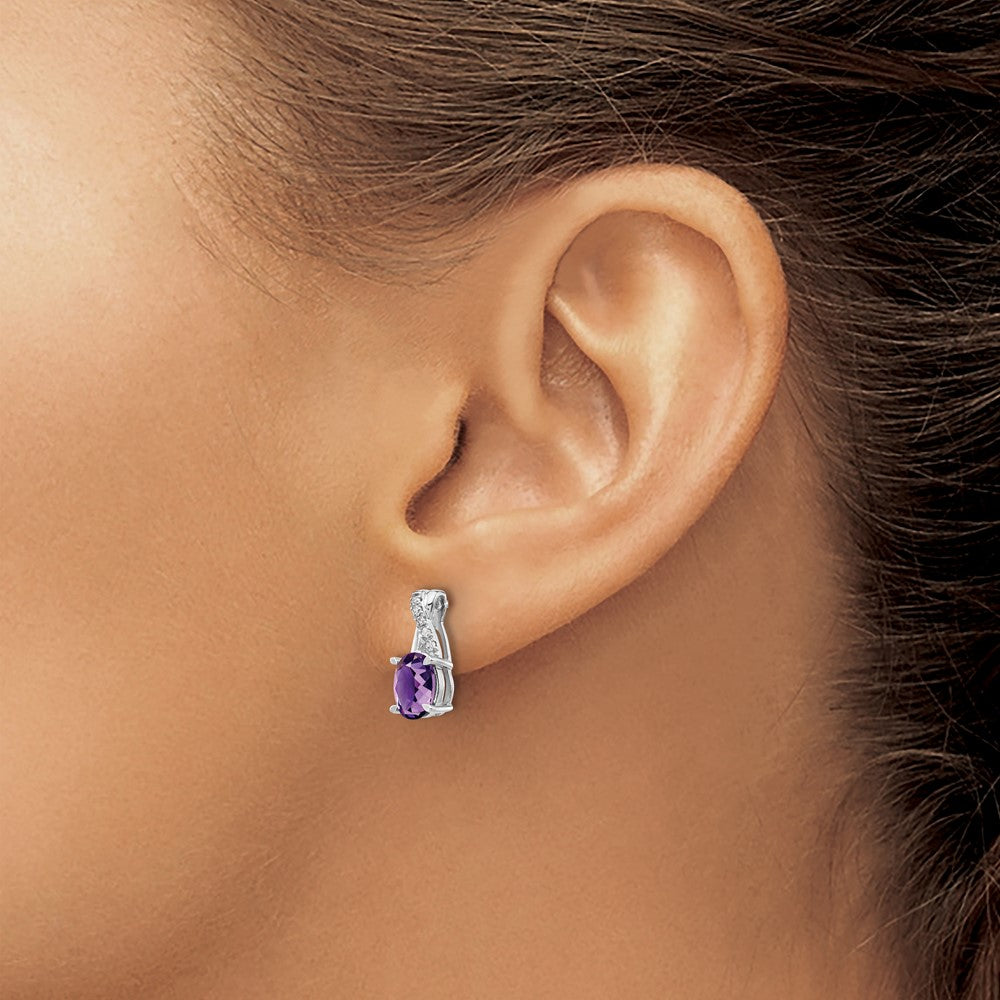 Solid 14k White Gold Simulated Amethyst and CZ Earrings