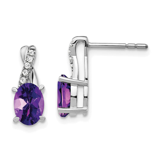 Solid 14k White Gold Simulated Amethyst and CZ Earrings