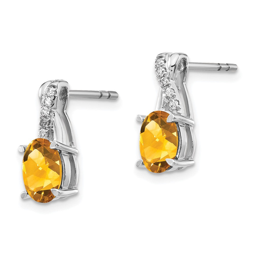 Solid 14k White Gold Simulated Citrine and CZ Earrings