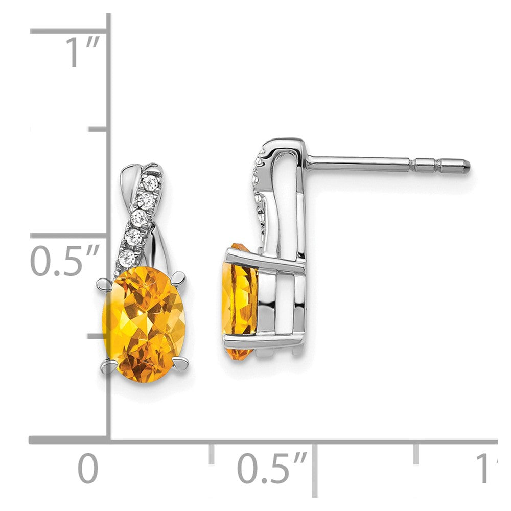 Solid 14k White Gold Simulated Citrine and CZ Earrings