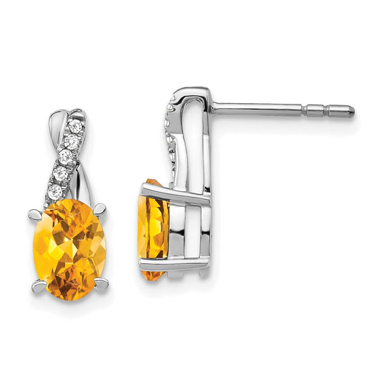 Solid 14k White Gold Simulated Citrine and CZ Earrings