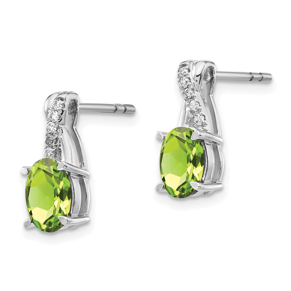 Solid 14k White Gold Simulated Peridot and CZ Earrings