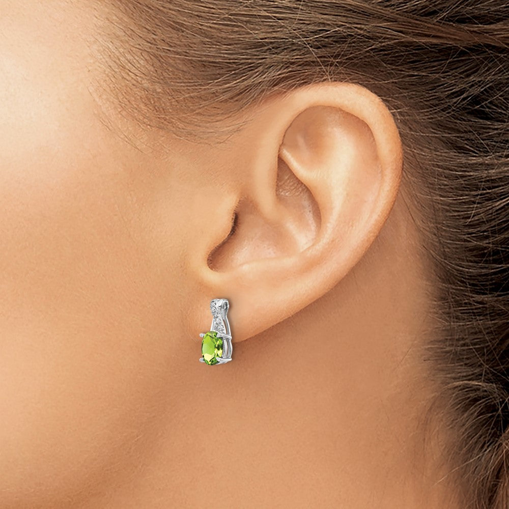 Solid 14k White Gold Simulated Peridot and CZ Earrings