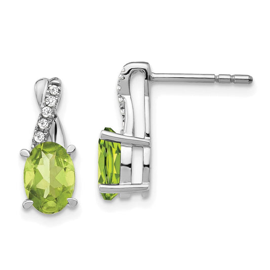 Solid 14k White Gold Simulated Peridot and CZ Earrings