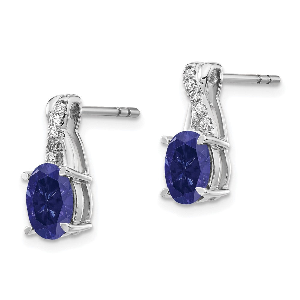 Solid 14k White Gold Simulated Sapphire and CZ Earrings