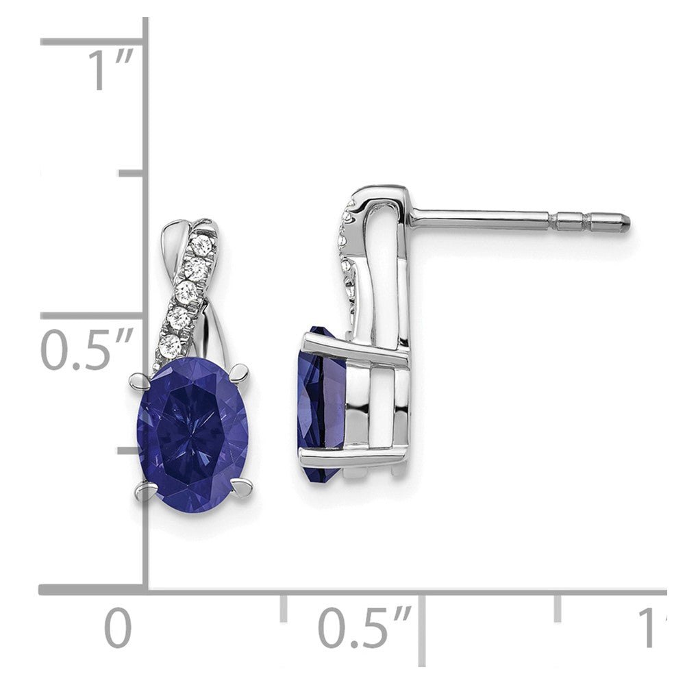 Solid 14k White Gold Simulated Sapphire and CZ Earrings