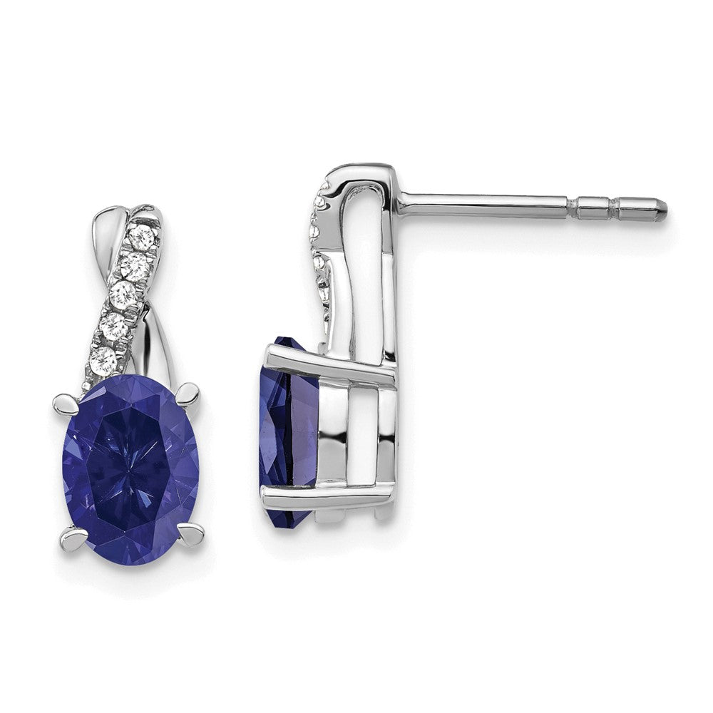 Solid 14k White Gold Simulated Sapphire and CZ Earrings