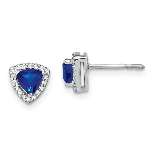 14k White Gold Trillion Sapphire and Real Diamond Halo Earrings