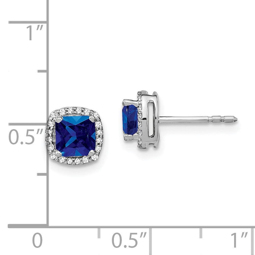 Solid 14k White Gold Cushion Simulated Sapphire and CZ Halo Earrings