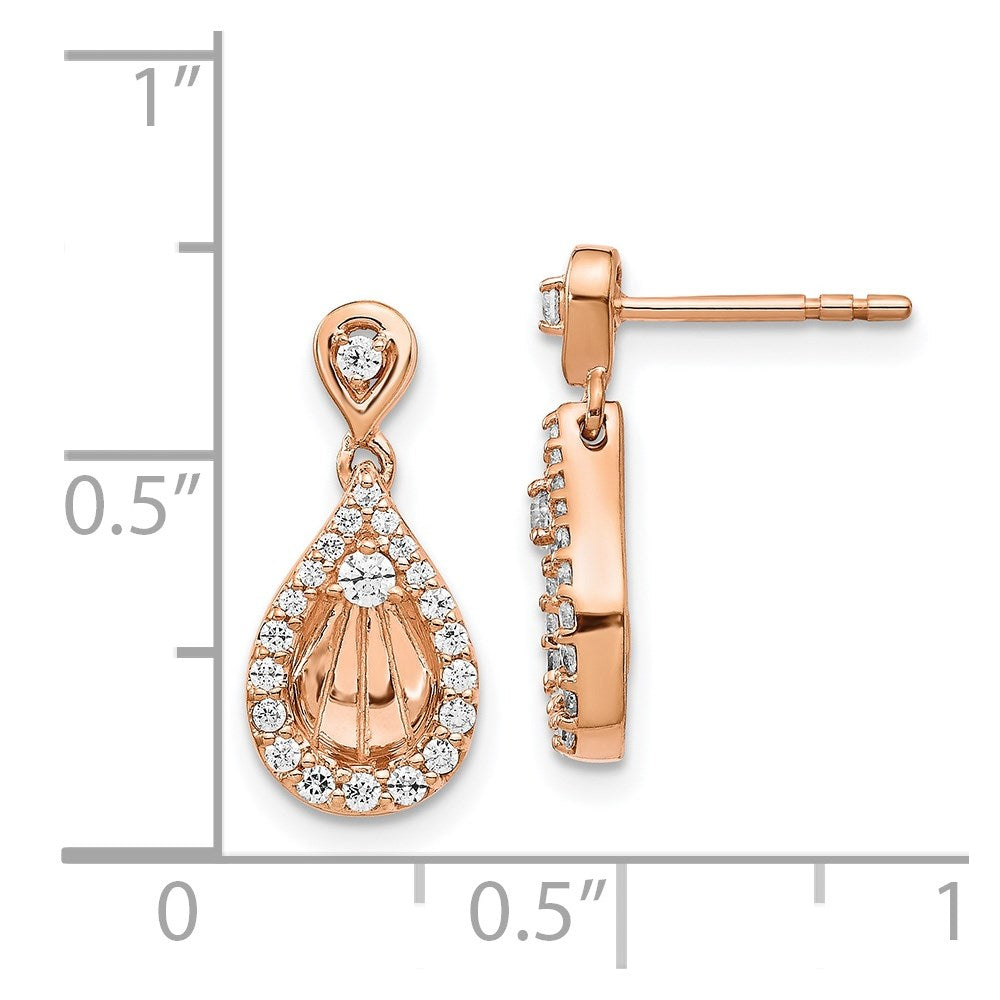 Solid 14k Rose Gold Simulated CZ Teardrop Dangle Post Earrings