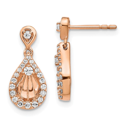 Solid 14k Rose Gold Simulated CZ Teardrop Dangle Post Earrings