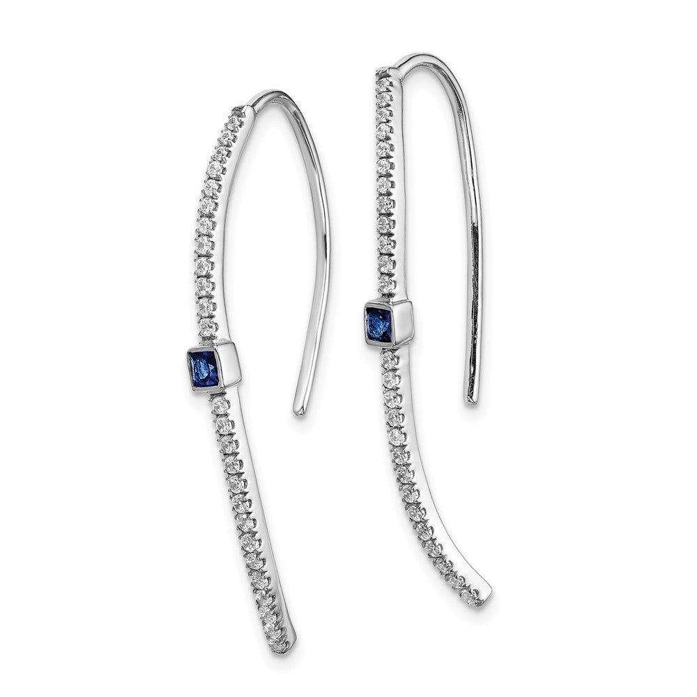 Solid 14k White Gold Simulated CZ and Sapphire Earrings