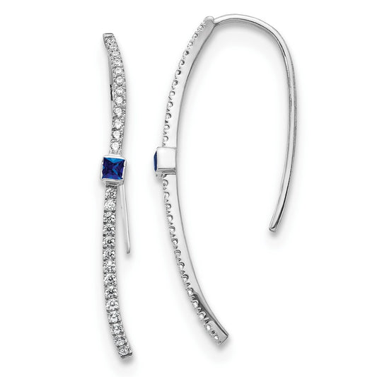 14k White Gold Real Diamond and Sapphire Earrings