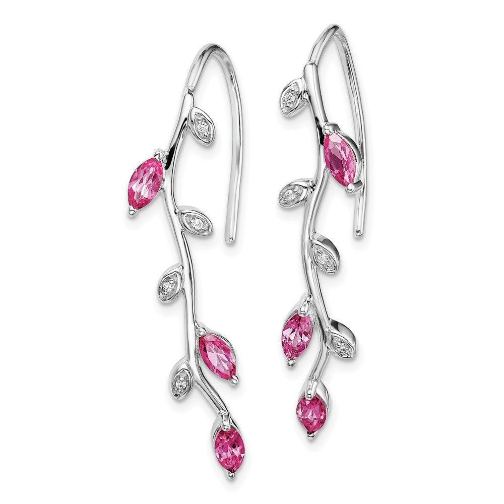 14k White Gold Real Diamond and Pink Sapphire Earrings